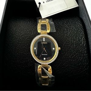Citizen Ladies Eco-Drive Crystal Gold Tone Watch EM1032-58E